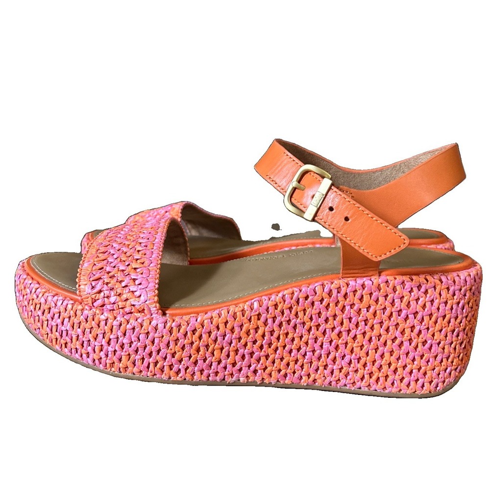 FitFlop Orange Raffia Platform Sandals | Ankle Strap Wedge Sandals Women's 10
